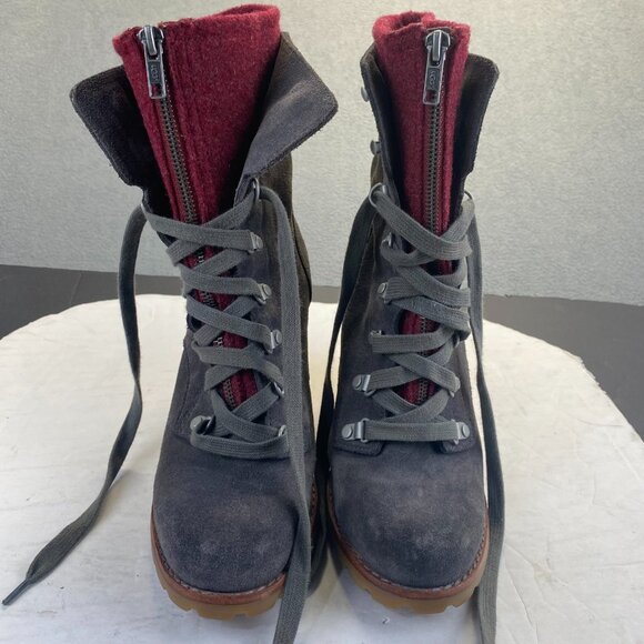 UGG Australia Boots Women sz 8 gray/burgundy zip Lace Up Combat Heel Ladies - Picture 5 of 16